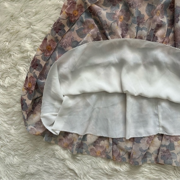 Aritzia Wilfred Dress Tempest Sleeveless Mini Smocked Tiered Chiffon Floral L - Picture 7 of 11